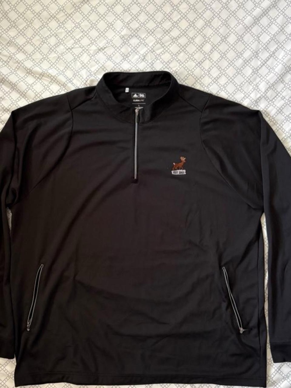 adidas Black Lightweight Quarter-Zip Pullover with Deer Patch Est. 2003 L